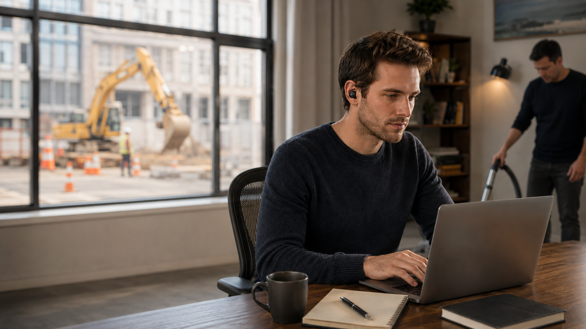 Homme concentré sur son travail même avec le bruit grace au SOVA PRO 1 Image